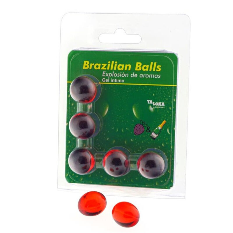 TALOKA - 5 BOULES BRÉSILIENNES GEL INTIME FRAISES  CHAMPAGNE