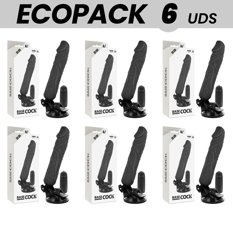 ECOPACK 6 UNITÉS - BASECOCK VIBRATEUR RÉALISTE TÉLÉCOMMANDE NOIR 20 CM -O- 4 CM