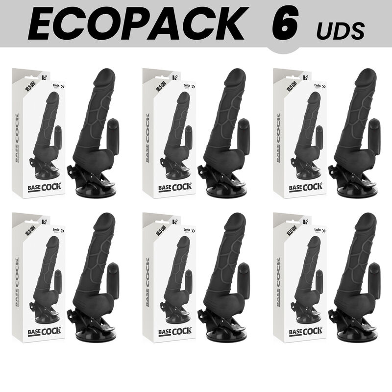 ECOPACK 6 UNITÉS - BASECOCK VIBRATEUR RÉALISTE TÉLÉCOMMANDE NOIR 18.5 CM -O- 4CM
