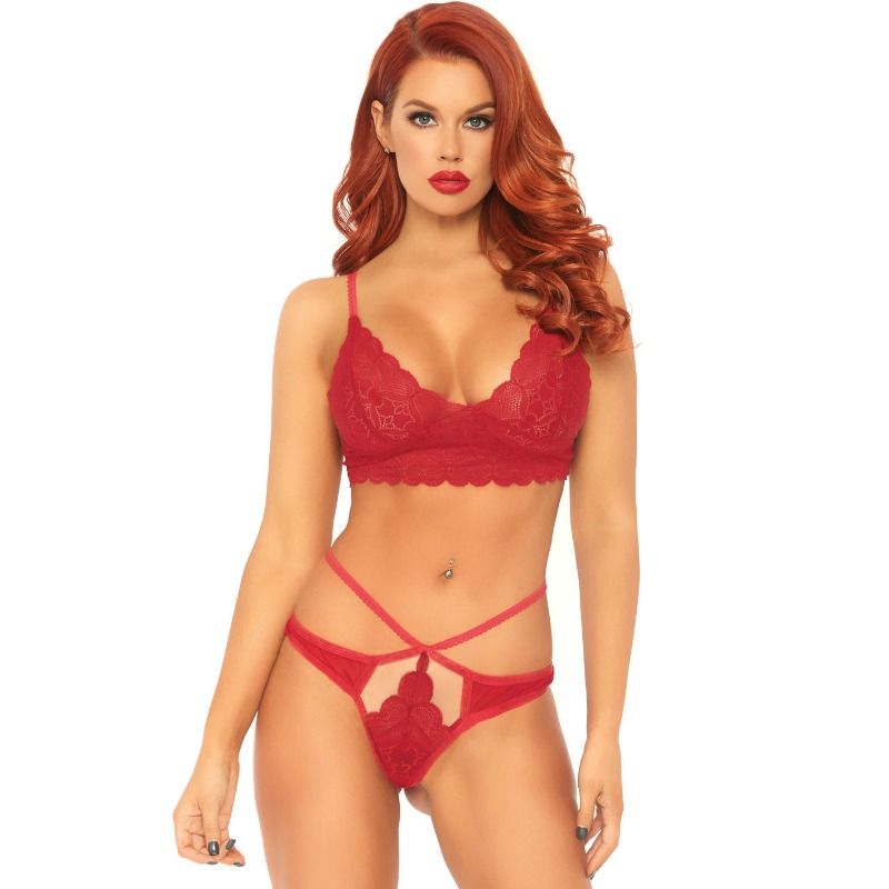 LEG AVENUE - SET 2 PIÈCES CON TANGA DOBLE TIRANTA M/L ROJO